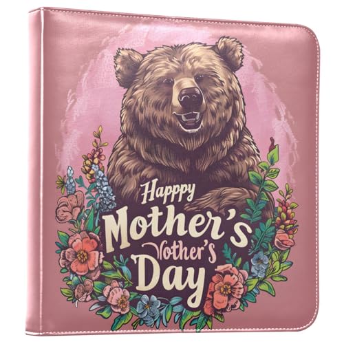 JIPONI Mother's Day A Bear with Flo Large Photo Album, DIY Leather Cover Scrapbook Albums for 4x6 5x7 6x8 Pictures, Self Adhesive Memory Book for Wedding, Baby, Family
