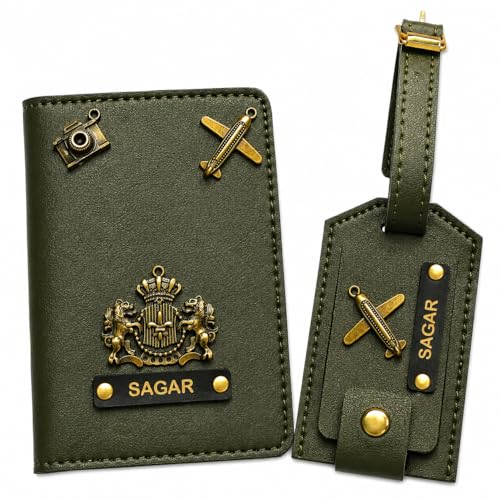 Image of Eco Leather Unisex Passport Cover and Luggage Tags (Dark Green)