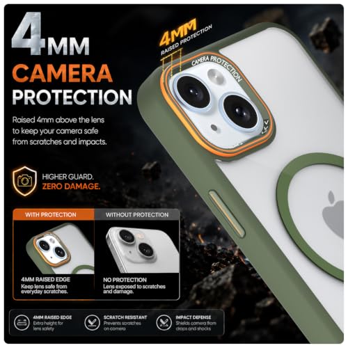 Image of Pikkme Back Cover for iPhone 14 | Shockproof | Mag-Safe Compatible | Hard Transparent Back | Premium Raised Camera Protection | Bumper Case (Green Mag-Safe)
