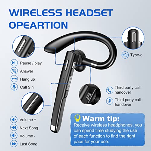 Gvkaovd Bluetooth Earpiece For Cellphone, Bluetooth Headset Wireless Headphone With Microphone, Handsfree Single Ear Headset With Case For Driver Trucker Office, Compatible With Android Iphone Laptop #TOP6