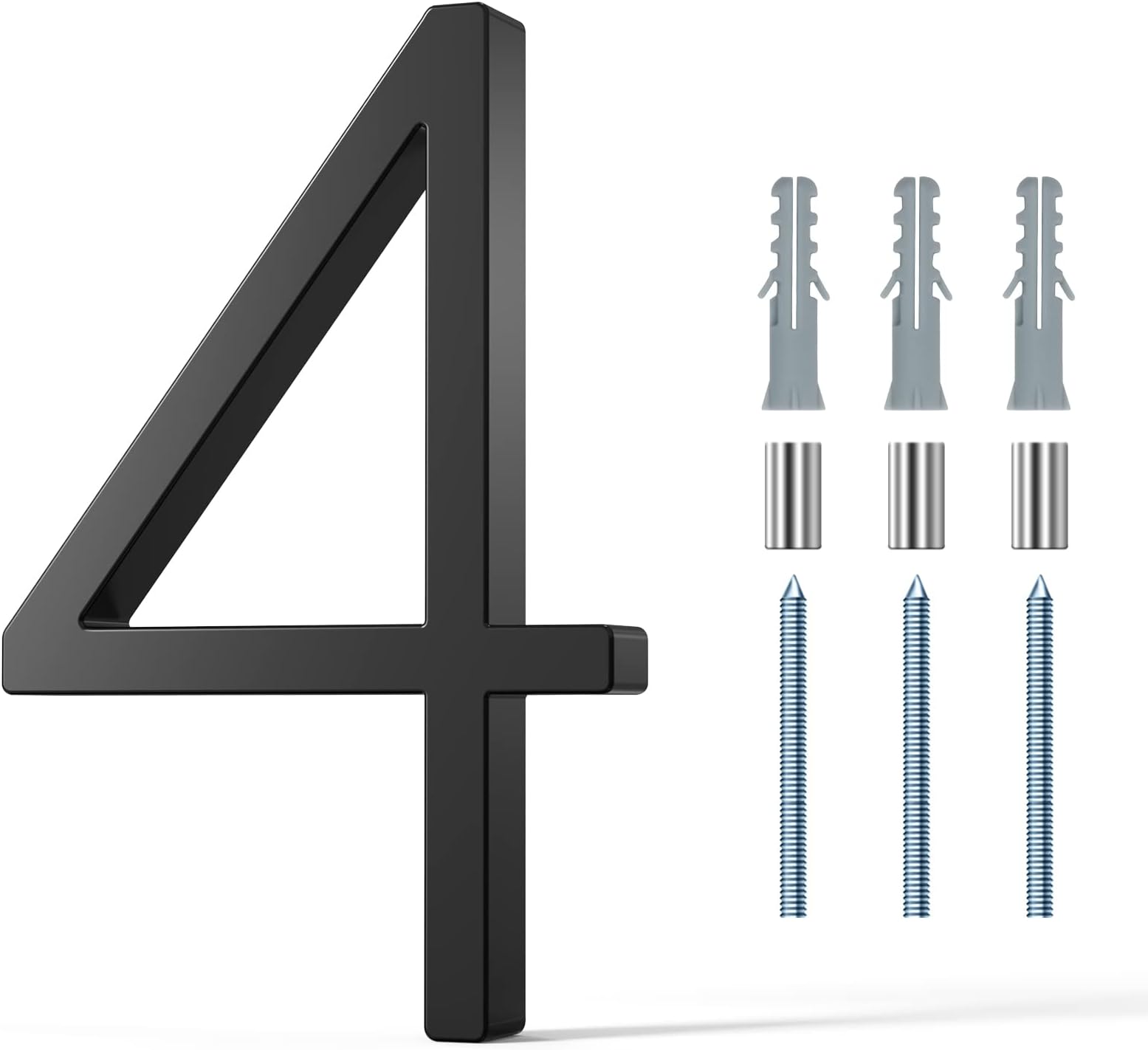 5"House Numbers Stainless Steel Floating - Address Numbers for Houses, for Outdoor Mailbox Yard Home Wall Door Garage Gate With Matching Screws, 911 Visibility Signage (small 4)