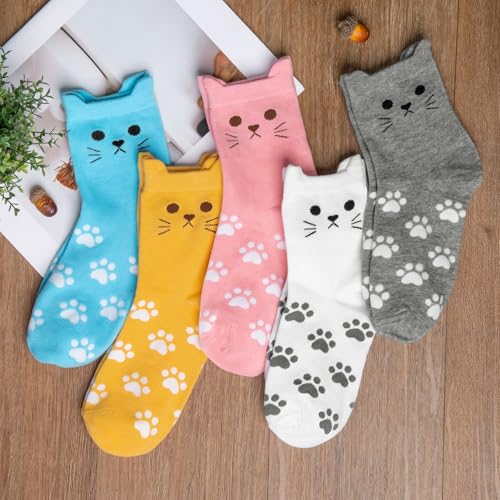 Image of Chalier 5 Pairs Socks for Women, Fun Cat Dog Animal Funny Socks Gifts