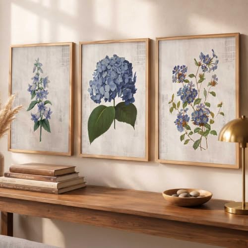 Image of kotart Home Decor Floral Painting Decorative Wall Art | Aesthetic Poster With Frame For Living Room Bed Room Hotel Wall Decor Digital Reprint Set of 3 (19X25 inch)