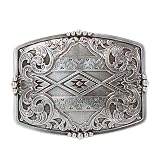 Nocona Belt Co. Men's Western Buckle with Floral Aztec Engraving and Stud Accents (Silver, 3' x 3-1/2')