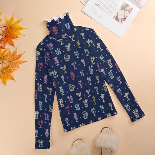 Alcohol Cocktail Signs Fashion Women's Turtleneck Foldable Long Sleeve Shirt Sweater Autumn and Winter Tops3