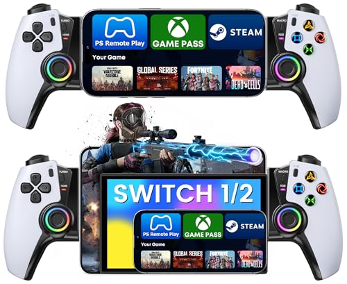 Bluetooth Handy Controller für PS Remote Play, Smartphone Controller für iPhone/Android mit Hall-Effekt Joysticks/Hall Trigger Kompatibel mit Xbox Cloud/Steam Link/Geforce Now/MFi Apple Arcade
