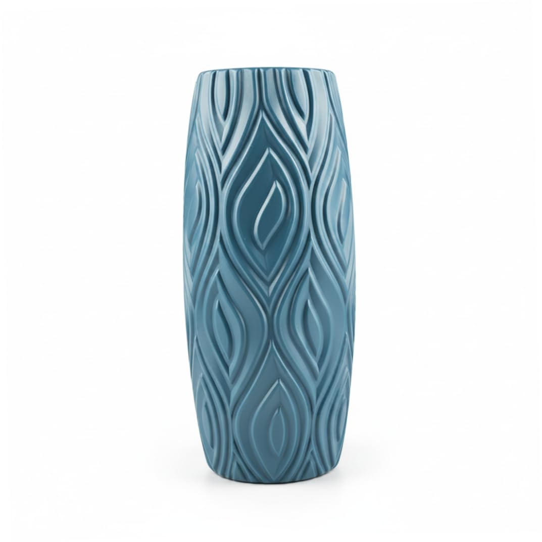 Xdyyjrasa Small Vase for Flowers - 3.15x9.06 Inch Unbreakable Plastic Vase, Ceramic-Look Nordic Style Decor for Living Room, 8x23cm(Blue)