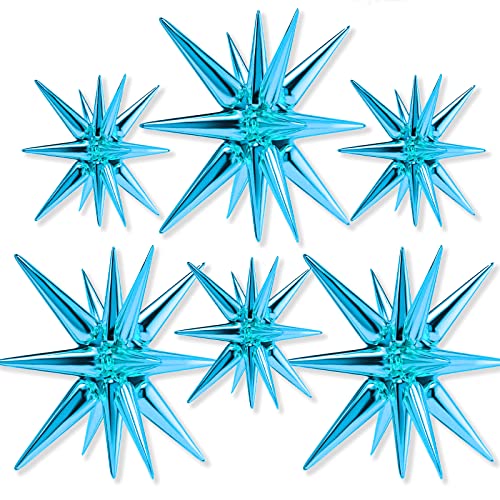 Image of PartyWoo Light Blue Star Foil Balloons 6pcs Different Sizes Pack of 27 22 Inch Large Explosion Spike Mylar Balloons for Gender Reveal Graduation Bachelorette Birthday Baby Shower Party Decorations