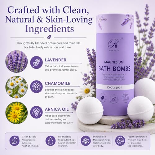 Magnesium Lavender Bath Bombs Gift Set – XL Epsom Salt Bath Bombs for Muscle Recovery, Stress Relief & Post-Workout Relaxation with Melatonin & Arnica Spa Gift for Women & Men Melatonin (Lavender) - Image 5