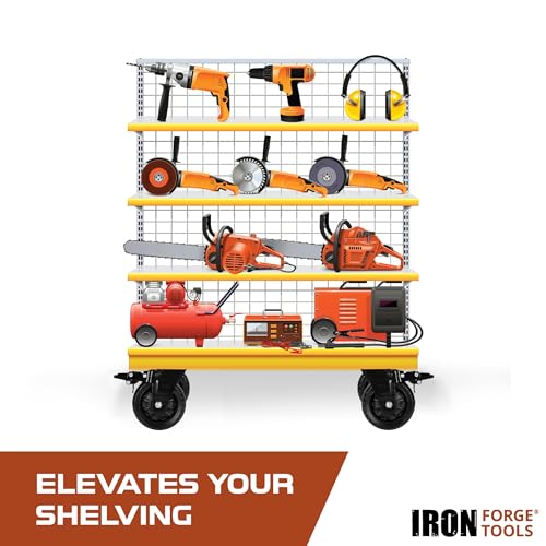 Image of Iron Forge Tools Heavy Duty Swivel Knobby Casters Set of 4, 6 inch Height, 5 inch Diameter, Solid PU Knobby Tread Heavy Duty Wheels, Swiveling Bases, Two Casters with Brakes, Two Without, Black & Black