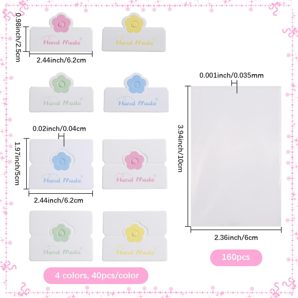 SOFPLATE 160 Sets 1.97 x 2.44 Inch Bracelet Packaging Cards Jewelry Paper Cards Handmade Flower Foldable Header Clear OPP Craft Bags for Showing Bracelets Earrings Keychains Business Selling Packaging