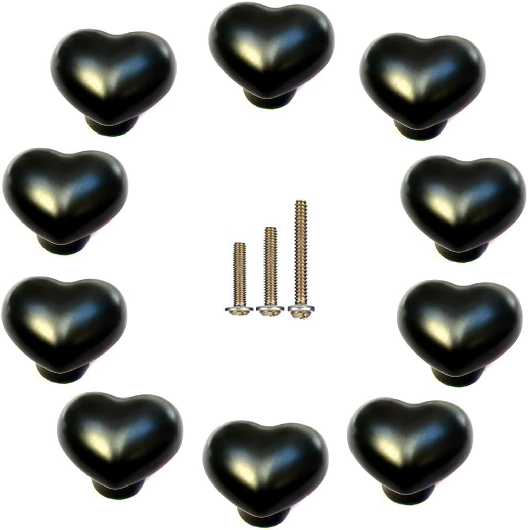 10 Pack Black Ceramic core knob Heart Shape Drawer Knob Kitchen Cupboard Pull Handle with Screws