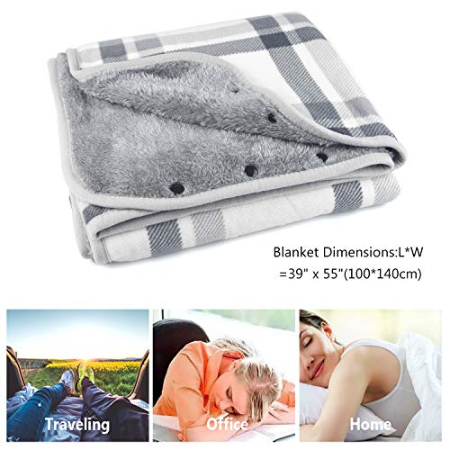 Forestfish Fleece Wearable Blanket, Plaid Lap Blanket Comfy Poncho Throw With Buttons For Bed Sofa Office, Grey-White #TOP1