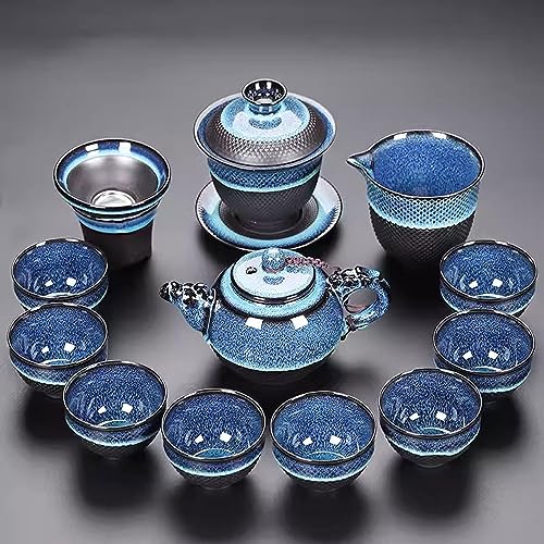 BBAUER Juego de Tazas de Cafe teteras para teJuego de té Jianzhan de transformación de Horno, Juego de té de Kung Fu de cerámica para el hogar(Color:D,Size:)