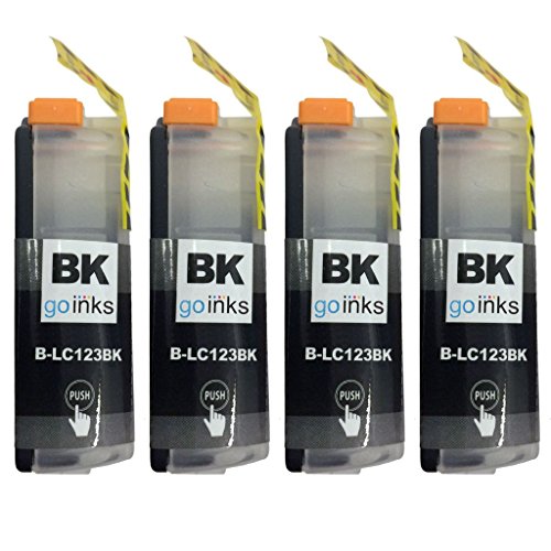 Tinta negra LC123Bk para impresoras Brother DCP cartuchos compatibles Go Inks de reemplazo pack 4