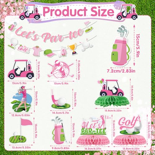 Image of Pink Golf Party Decorations - 11PCS Golf Birthday Decorations Lets Partee Banners Hanging Swirls Honeycomb Centerpieces Sport Themed Party Birthday Decor Supplies for Women Girls