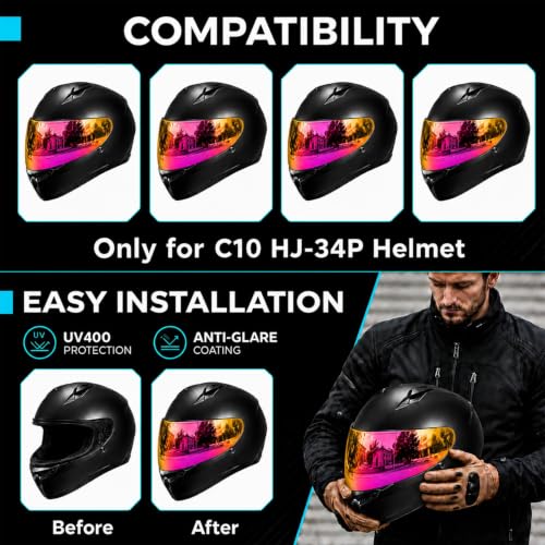 Image of PSLER Shatterproof Motorcycle Helmet Visor for HJ-34P C10,Deep Red Rose | Impact-Resistant,UV400 Protection, Motorcycle Tinted Face Shield for HJ-34P C10,Visor Replacement