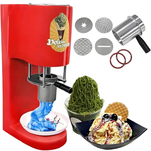 Multi-Shape Spaghetti Ice Cream Maker - 420ml Stainless Steel Gelato Press Machine with 4 Molds 80W One-Button Operation