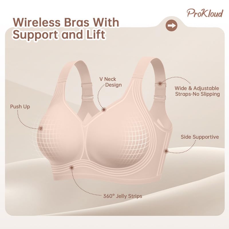 Image of ProKloud Jelly Bras for Women No Underwire Wireless Bra with Support and Lift Full Coverage Plus Size Comfy Seamless Bra