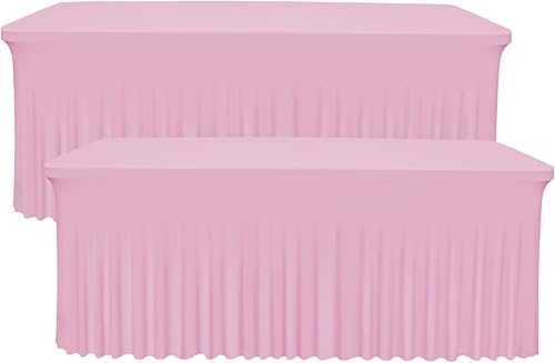 Vista 30 de Babenest Paquete de 1 falda de mesa de elastano negro de 6 pies para mesas rectangulares, resistentes a las arrugas, con volantes, para ferias
