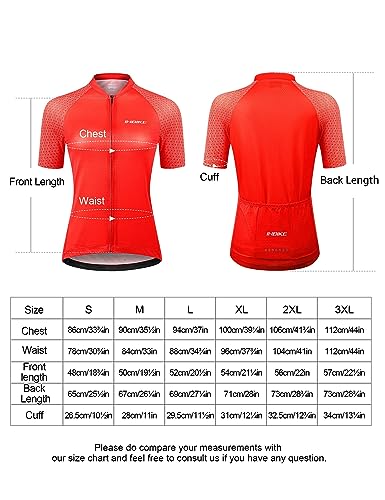 INBIKE koszulka rowerowa na szosę trikot z TŘMI dużymi kieszeniami na plecach damska Slim Fit oddychająca szybkoschnąca pochłaniająca wilgoć, czerwony, L