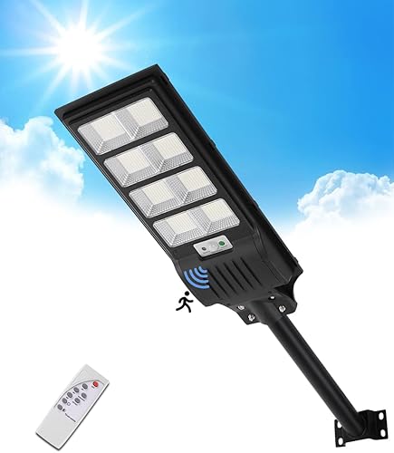 Paquete de 6 luces solares de calle de 800 W  6500 K LED de energía solar con panel de 80000 lm del anochecer al amanecer, iluminación de inundación