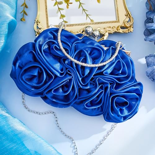 Image of Women Evening Clutch, Small Floral Satin Purse with Detachable Strap for Wedding Party Prom Gift