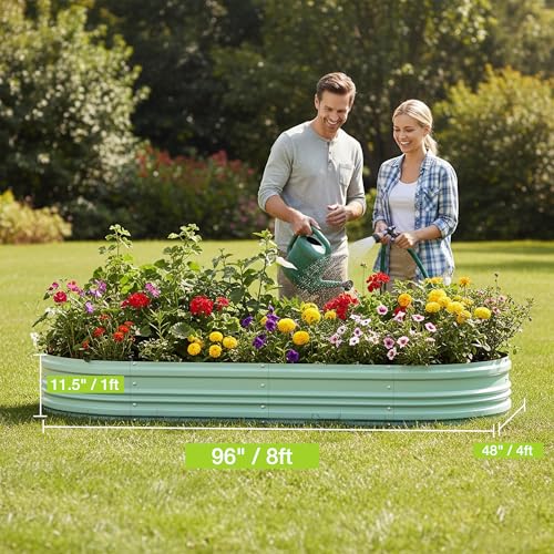 Image of WORKPRO 2PK 8x4x1ft Outdoor Galvanized Raised Garden Bed Set | Easy Assembly Planter Beds for Vegetables, Flowers & Herbs with Durable Galvanized Steel, Light Green