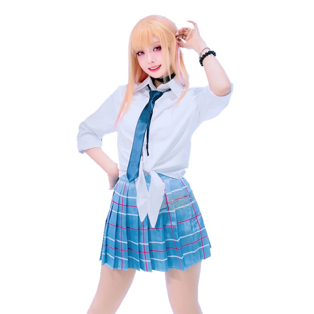 Disfraz de anime para cosplay de Kitagawa, falda a cuadros, traje de peluca y zapatos