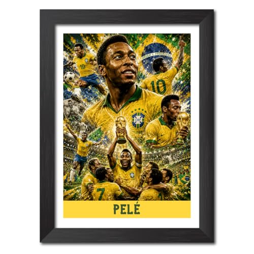 Image of TenorArts Pele Brazil Poster Worldcup Themed Laminated Photo Frame Painting with Matt Finish Black Texture (12 inches x 9inches)