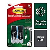 Para colgar sin dañar Command Outdoor Stainless Steel Wire Hooks 2/Pkg-2 Hooks & 3 Strips