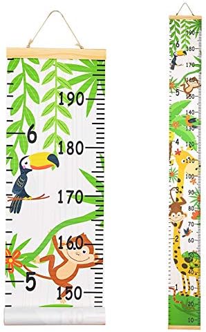 Beinou Wall Height Chart Growth Chart for Kids Wooden Wall Ruler 7.9'' x 79'' Canvas Height Measurement Wall Decor Hanging Height Measure for Baby Girls Boys Toddler Bedroom, Pink Flowers
