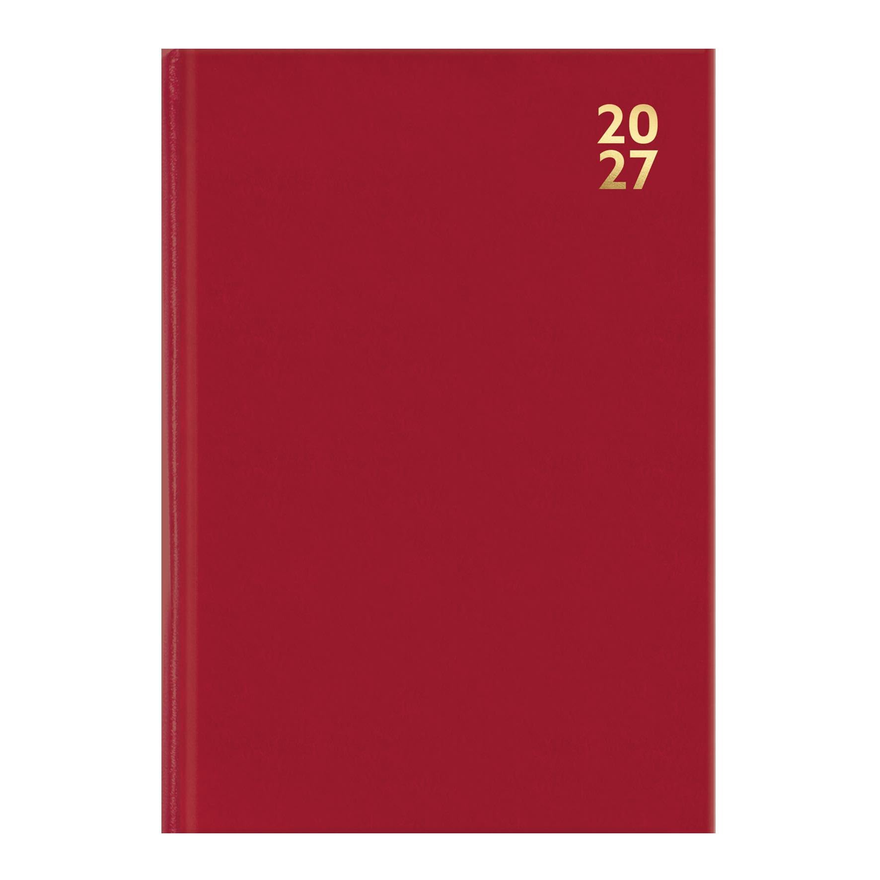 2027 A4 Diary Week Day Per Page - Red Appointment Book Hourly Slots - Hardback Business Daily Planner Organiser - Professional Home Office Desk Business