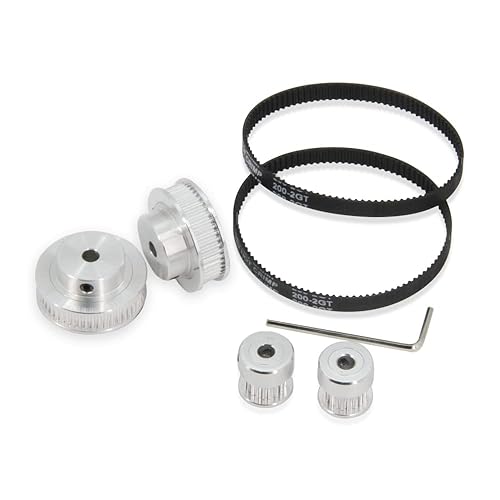 Miniatura 102 de Zeberoxyz Juego de 2 poleas de sincronización de aluminio GT2 de 20 y 80 dientes de 0.472 in de diámetro con 2 correas de longitud de 9.843 in