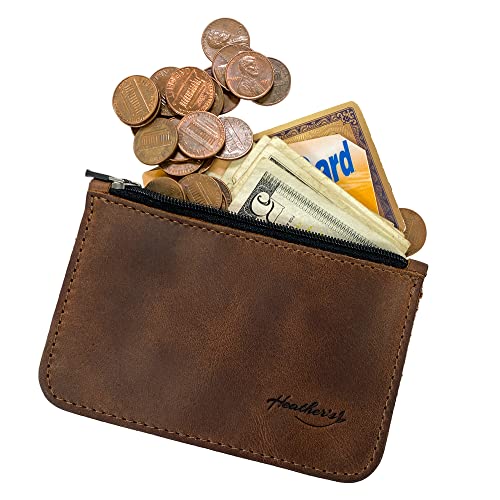 Heather's, Zippered Wallet Handmade from Full Grain Leather - Holds up to 6 Cards Plus Folded Bills & Coins, Money Organizer, Travel Pouch, Everyday Accessories :: Bourbon Brown4