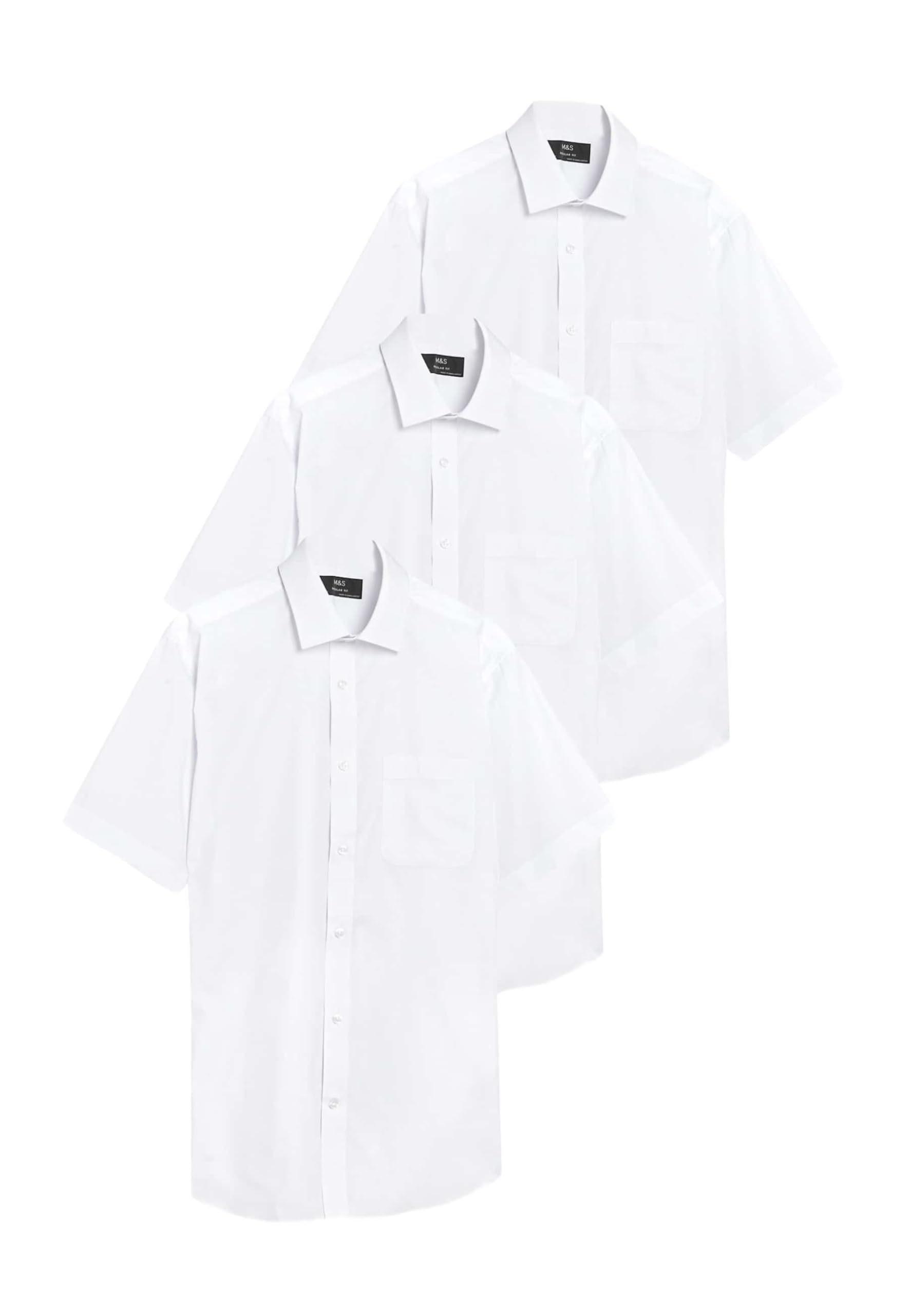 Marks & Spencer 3-Pack Uomo Camicie vestibilità Regolare Stiro Facile a Maniche Corte