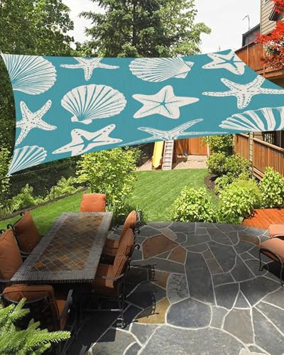 Turquoise Coastal Starfish Sun Shade Sail Outdoor Rectangle Canopy Sunshine Block Sun Shade Canopy Outdoor Canopy Sunshade Awning for Patio Garden Deck Ocean Sea Shells Nautical Marine 12'x16'
