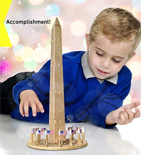 Puzzled 3D Puzzle Washington Monument Wood Craft Construction Model Kit, Educational Diy Wooden Toy Assemble Model Unfinished Crafting Hobby Puzzle To Build And Paint For Decoration 34 Pieces Pack #TOP5