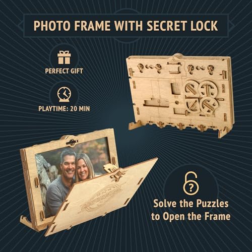 Image of iDventure Clueframe Picture Frame Puzzle Box, Wooden Puzzle Box for Adults | 3D Puzzle Box for Gift Cards, Birthday Gift, Wooden Brain Teaser, Gifts for Men, Puzzle Lovers, Photo Reveal