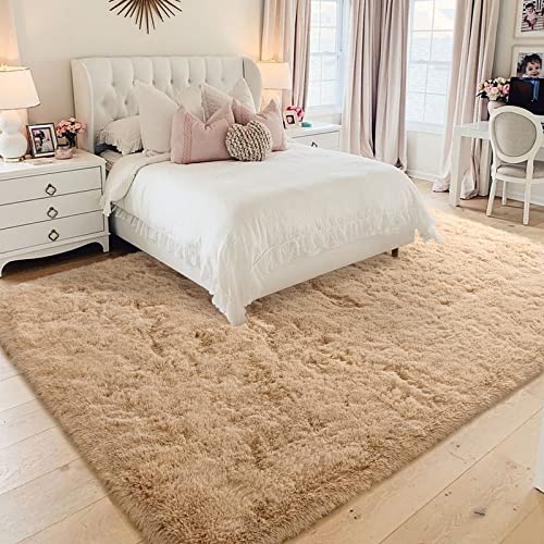 HOMORE Luxury Fluffy Area Rug 8x10 Feet Modern Shag Rugs for Bedroom Living Room, Super Soft and Comfy Carpet, Cute Carpets for Kids Nursery Girls Home, Light Tan