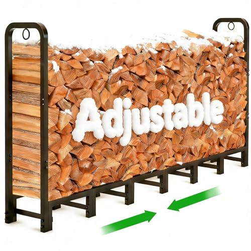 Amagabeli 244cmx122cmx35,6cm Estante de leña para fuego al aire libre para chimenea Estantes de almacenamiento de leña de alta resistencia Apilador de madera de acero Herramientas exteriores Negro