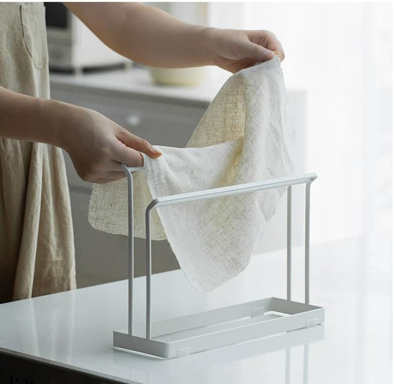 Image of ARHAT ORGANIZERS Foldable Hand Towel Stand | Towel Holder for Washbasin & Kitchen | Hand Towel Holder for Bathroom, Countertop & Vanity | 3 Towel Drying Stand, Napkin Stand (White, 2-Layer)