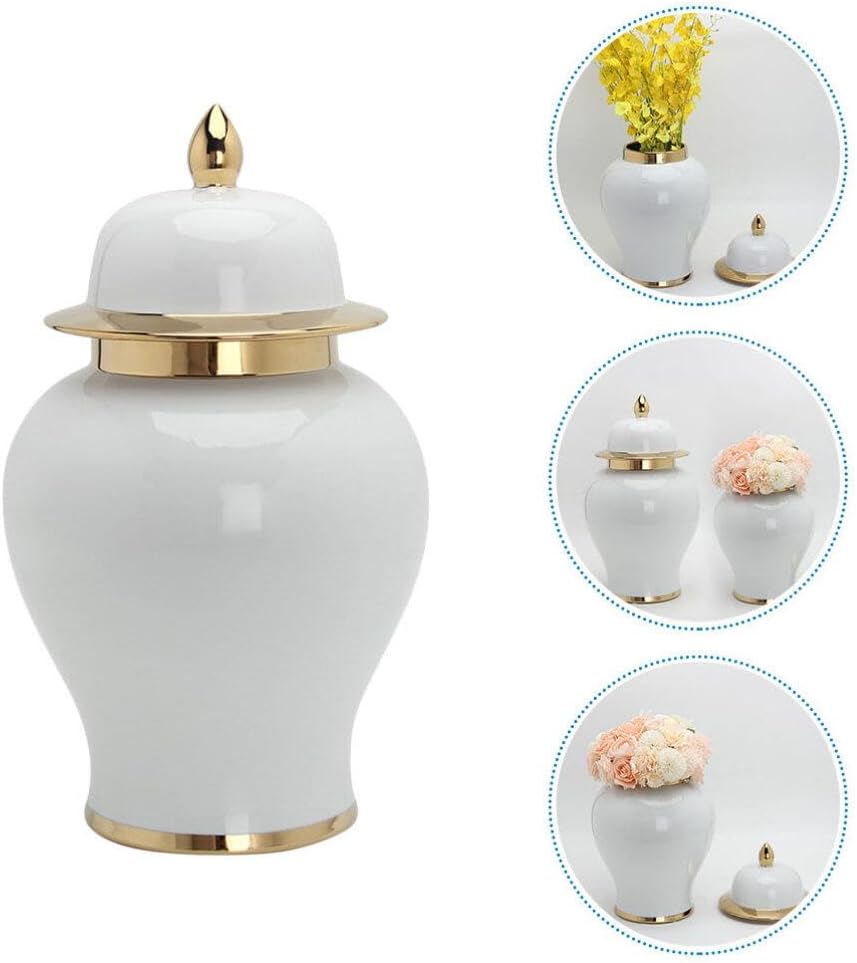 ABOOFAN Ceramic Ginger Jar,Handicraft Flower Vase with Lid Ginger Jar with Lid Home Decor Jar Loose Tea Storage Pot Tea Sugar Jar Container Storage White XS