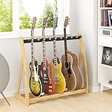 Adjustable Multi Guitar Stand Rack - Bamboo Guitar Case Stands Floor 1-9 Guitar Holder for Multiple Guitars Acoustic Electric Guitar & Bass Guitar Bag Padded Guitar Display for Band Home Stage Studio