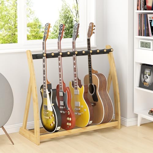 Adjustable Multi Guitar Stand Rack - Bamboo Guitar Case Stands Floor 1-9 Guitar Holder for Multiple...