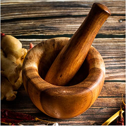 Makolo Acacia Wood Mortar And Pestle Set For Garlic Pepper Herb Spices Pill Seasoning, 4.75 Inch #TOP2