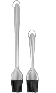2Pcs Stainless Steel Oil Brush Set, Food Safe Silicone Barbecue and Baking Brushes, Cooking Tools for Grilling Chicken, Steak and Ribs