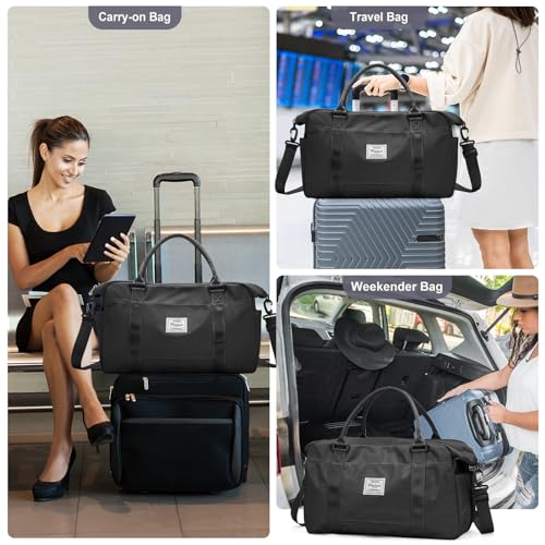 Travel Duffel Bag,Sports Tote Gym Bag,Shoulder Weekender Overnight Bag for Women - Thumbnail 7