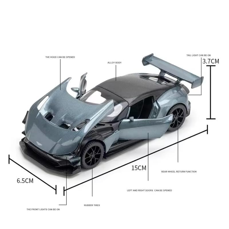 Image of Model Car Exclusive Alloy Metal Pull Back Die-cast Car Metal Pullback Toy car with Openable Doors & Light Music Best Gifts Toys Kids (1:32 Scale Aston Martin Vulcan - Green)