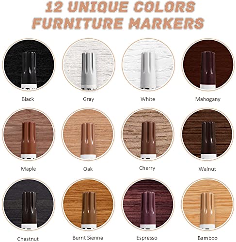 SEISSO Möbel Reparatur Holzmarker 12 Farben Reparatursätze für Möbel kratzen, Zerkratzte Holzböden, Tische aus Holz, Möbel Marker, Möbelreparaturstift, Holzreparatur set